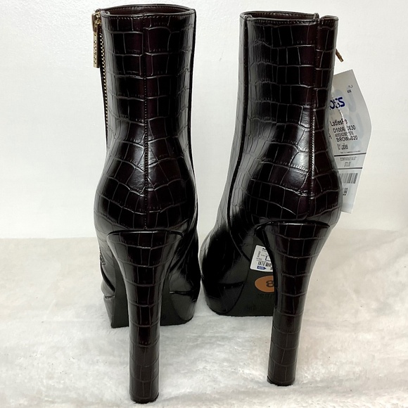 R GUESS Dark Brown Lapse Faux Leather Croc Stiletto High Heel Ankle Boot sz  8M - Picture 11 of 13